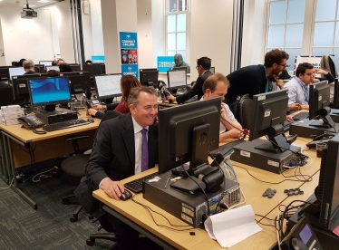 Dr Liam fox tele-canvassing at Conservative Party HQ